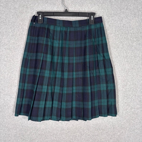 Vintage Evan Picone Tartan Pleated Skirt 28 Navy Green Wool School Girl Preppy - Picture 6 of 10